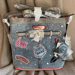 NICOLE LEE Denim Patch Crossbody Bag